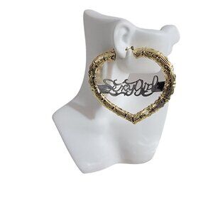 ❤️Diva Large Sexy Gal Heart Hoop Pierced Earrings NWT